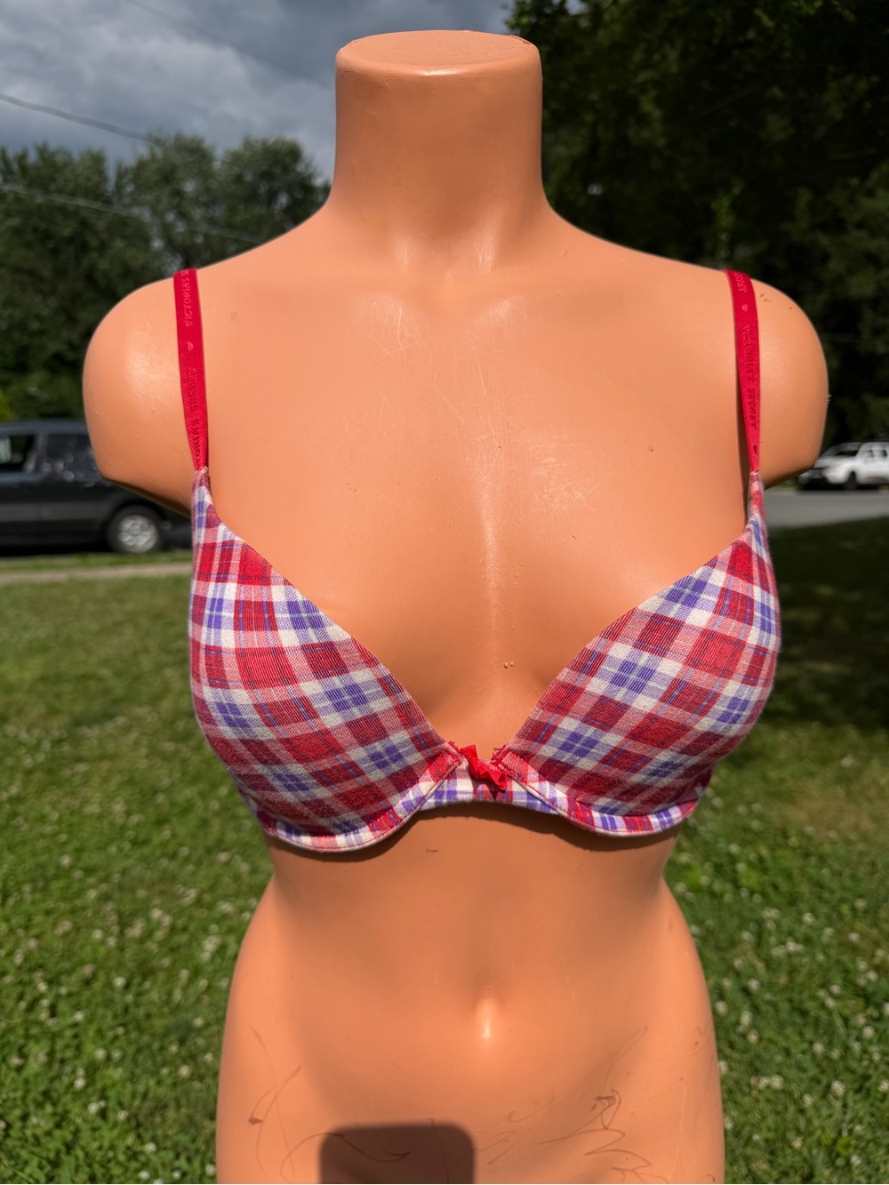 Victoria's Secret Red, Purple & White Plaid Push-Up Bra